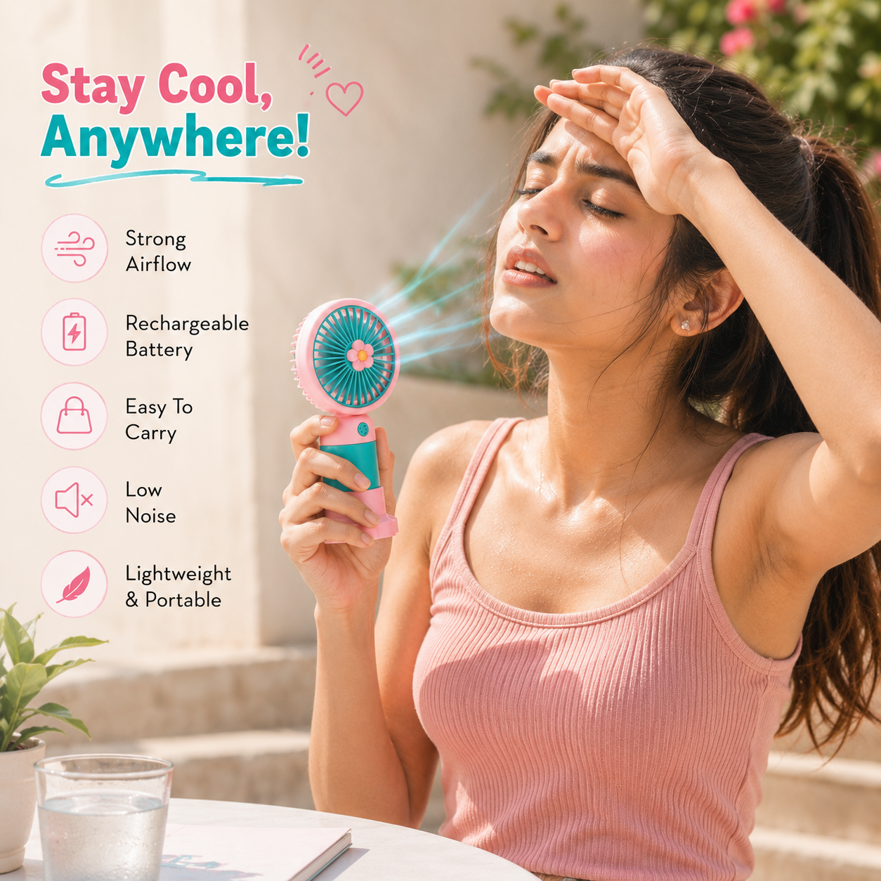 Portable Mini Handheld Fan [Pack of 2] – Rechargeable Cute Cooling Fan