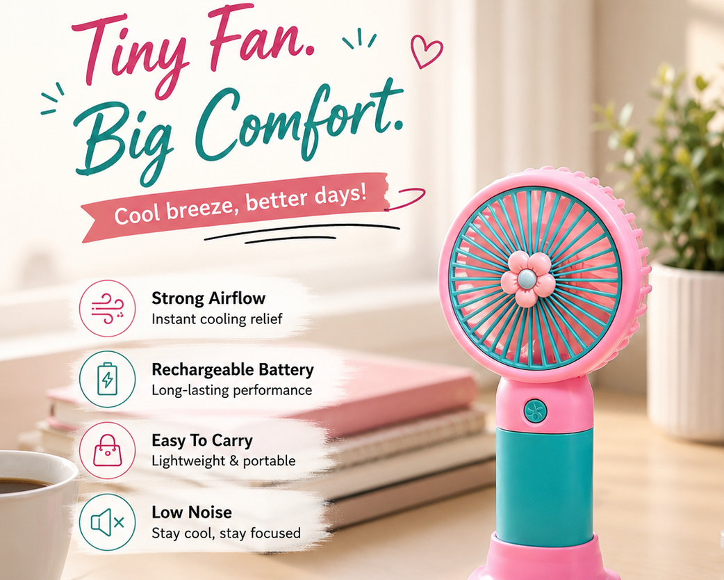 Portable Mini Handheld Fan [Pack of 2] – Rechargeable Cute Cooling Fan