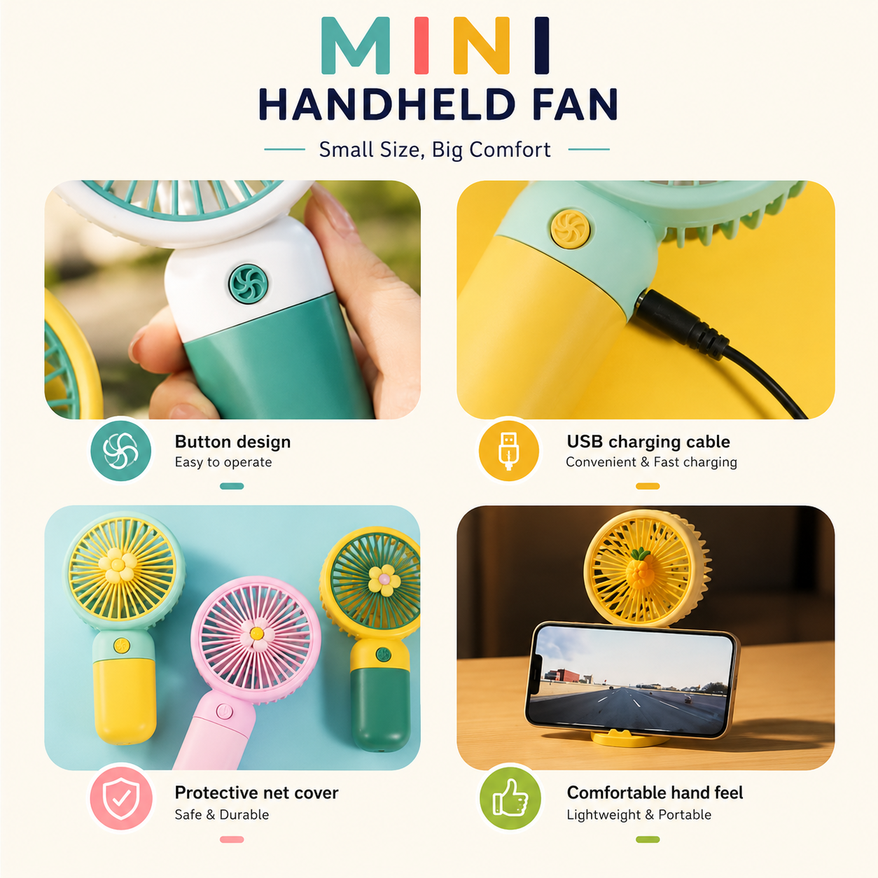 Portable Mini Handheld Fan [Pack of 2] – Rechargeable Cute Cooling Fan