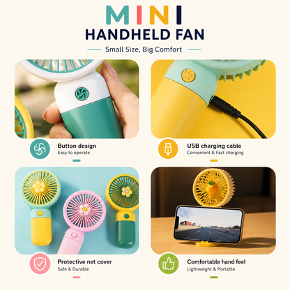 Portable Mini Handheld Fan [Pack of 2] – Rechargeable Cute Cooling Fan