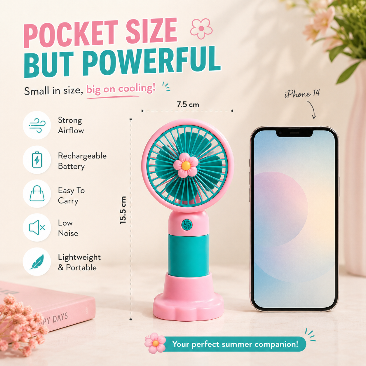Portable Mini Handheld Fan [Pack of 2] – Rechargeable Cute Cooling Fan