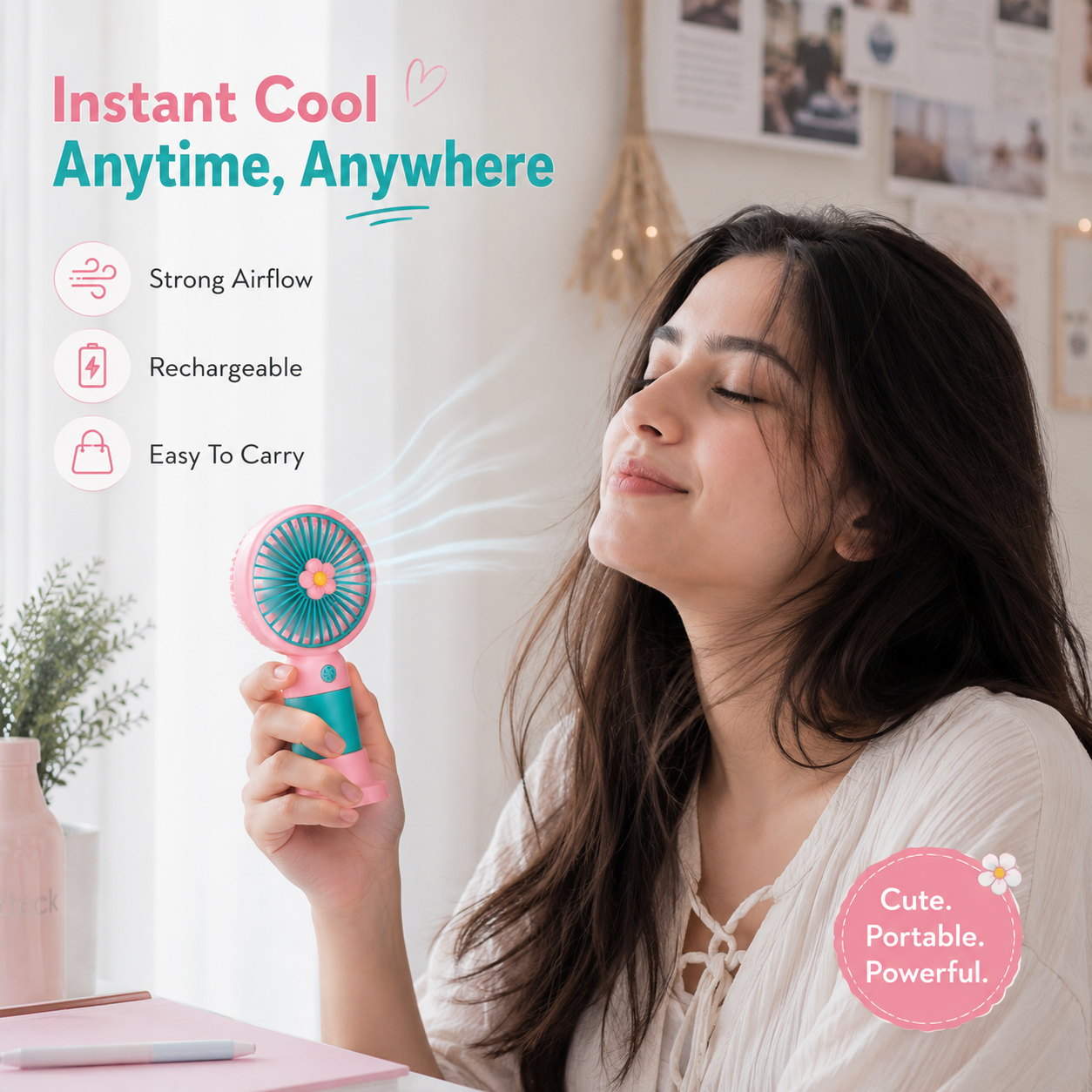 Portable Mini Handheld Fan [Pack of 2] – Rechargeable Cute Cooling Fan
