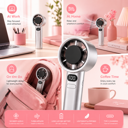 💖 Twin Breeze™ Portable Turbo Fan Duo | 120-Speed Rechargeable Cooling Fans (Pack of 2)