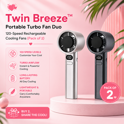 💖 Twin Breeze™ Portable Turbo Fan Duo | 120-Speed Rechargeable Cooling Fans (Pack of 2)