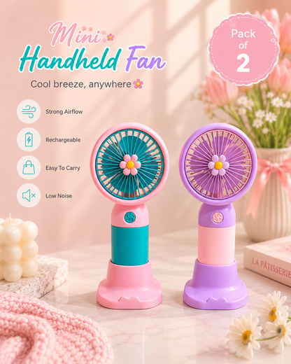 Portable Mini Handheld Fan [Pack of 2] – Rechargeable Cute Cooling Fan