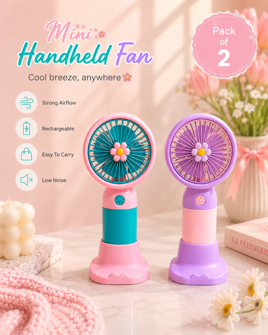 Portable Mini Handheld Fan [Pack of 2] – Rechargeable Cute Cooling Fan